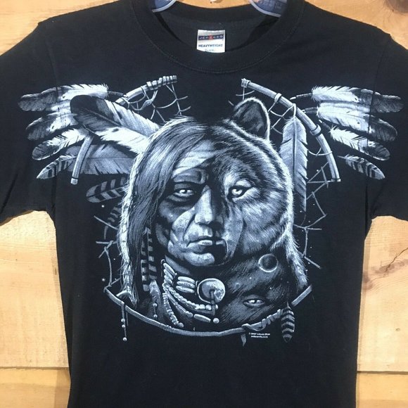 Liquid Blue Dreamcatcher Native American Indian Wolf T-Shirt Mens Size Small - Picture 3 of 12